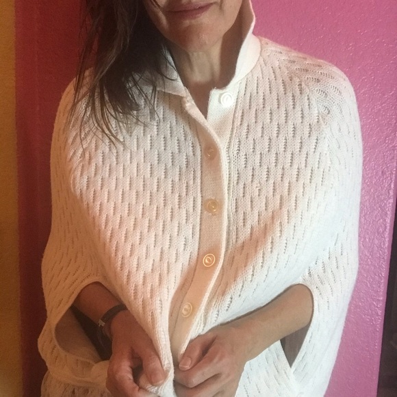 Sweaters - Cream colored poncho with arm holes